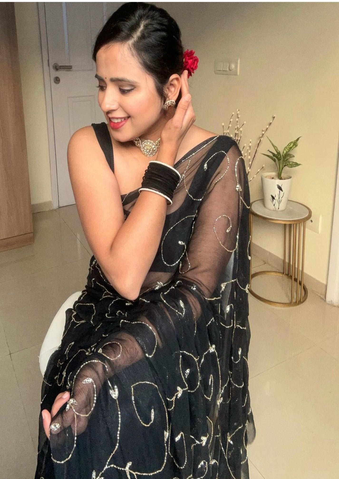 Gorgeous Hand Embroidery Chiffon Saree