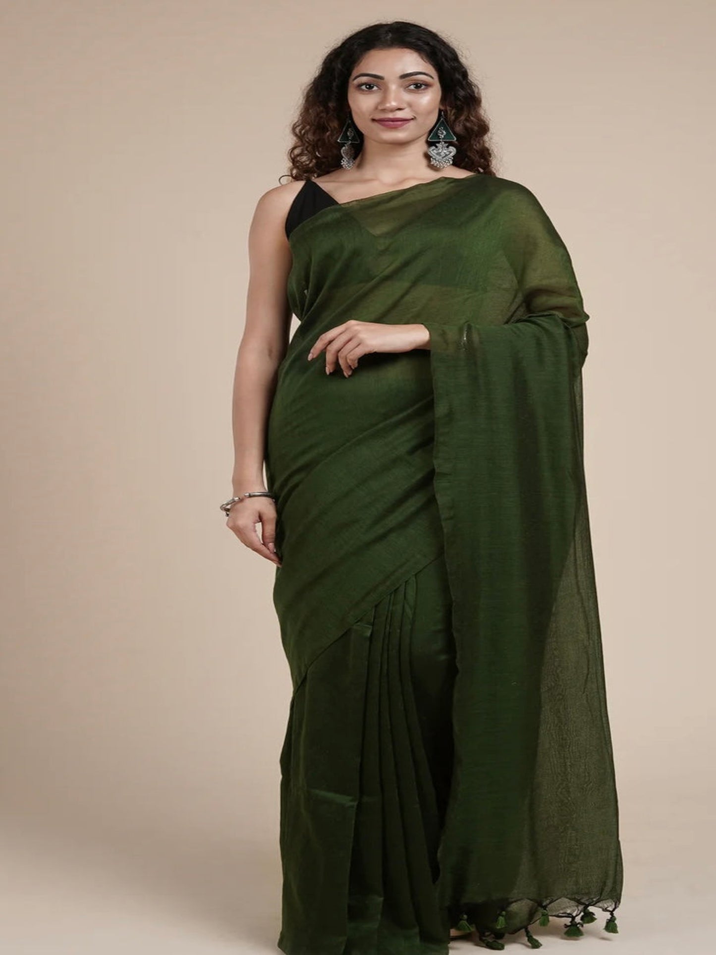 Olive Green Pure Khadi Cotton Saree