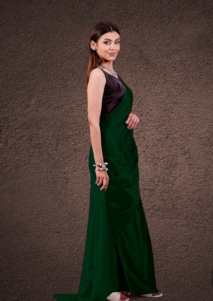 Dark Green Plain Georgette Saree