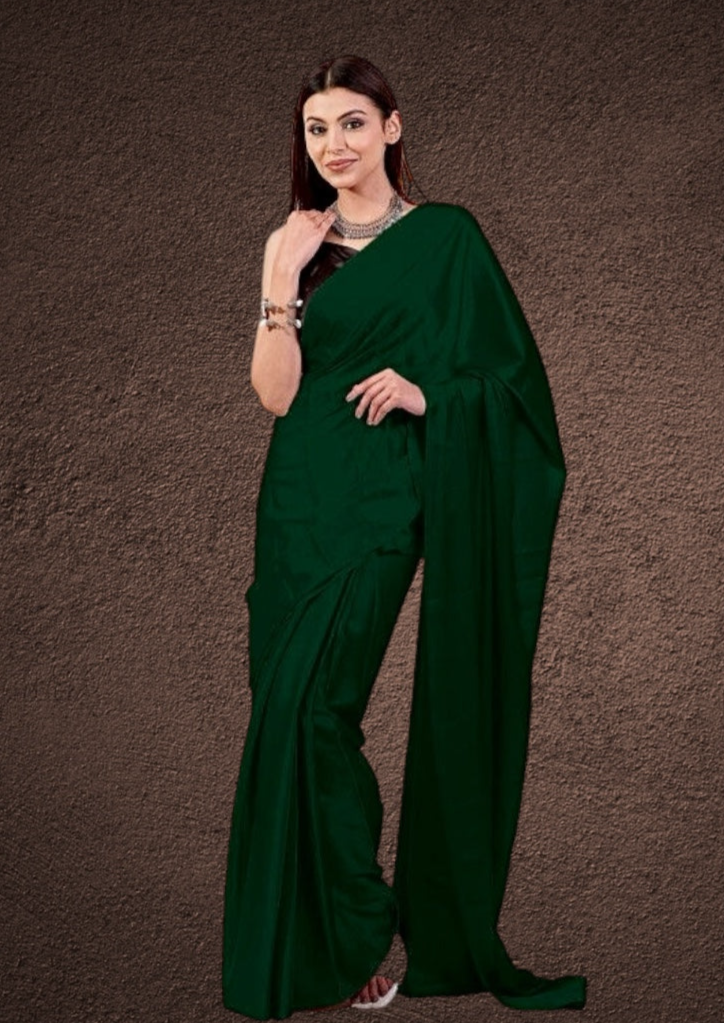Dark Green Plain Georgette Saree
