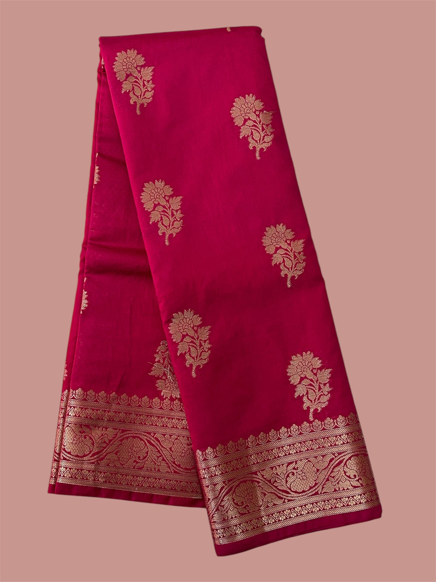 Magenta Golden Border Georgette Saree