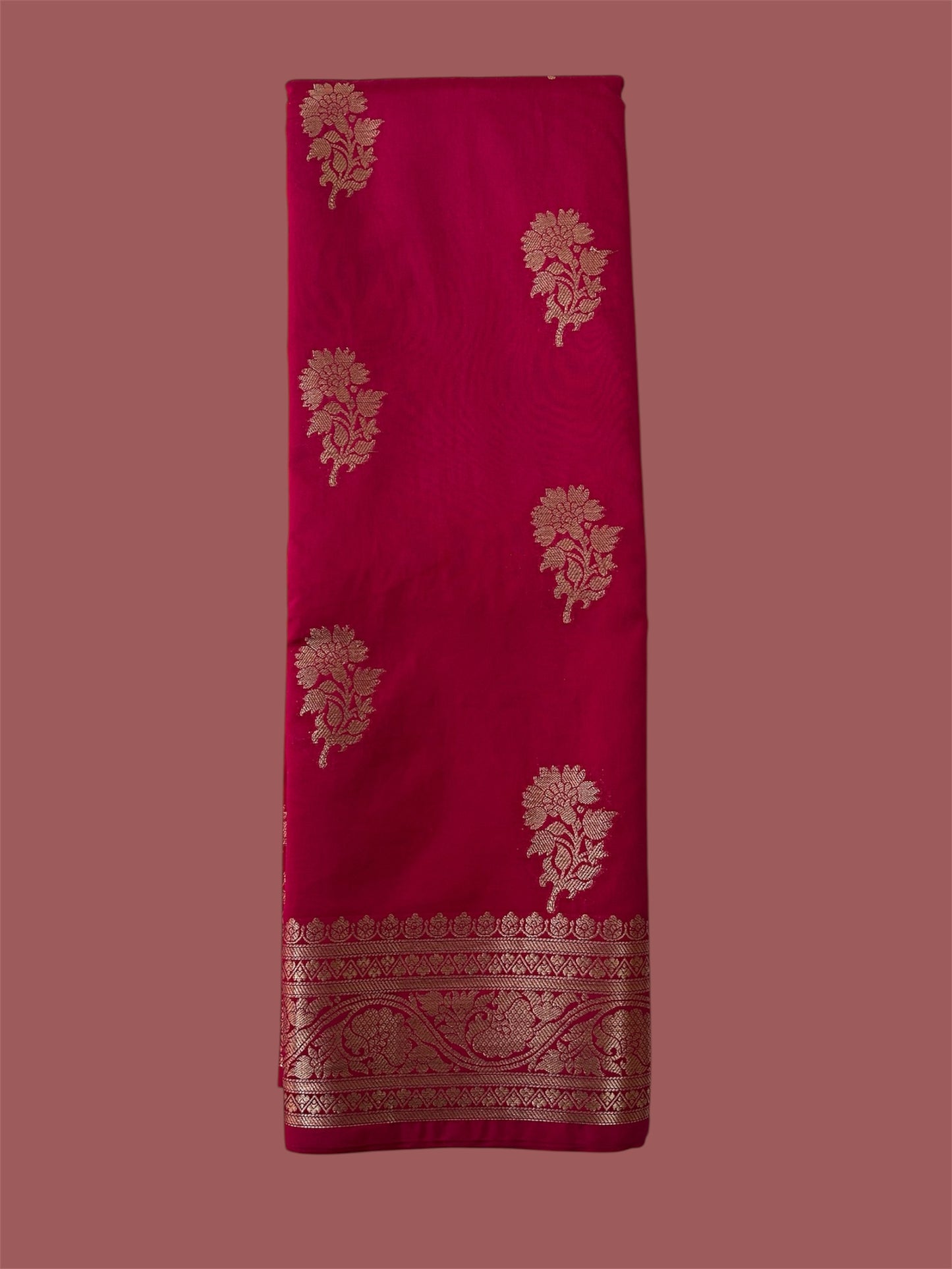 Magenta Golden Border Georgette Saree