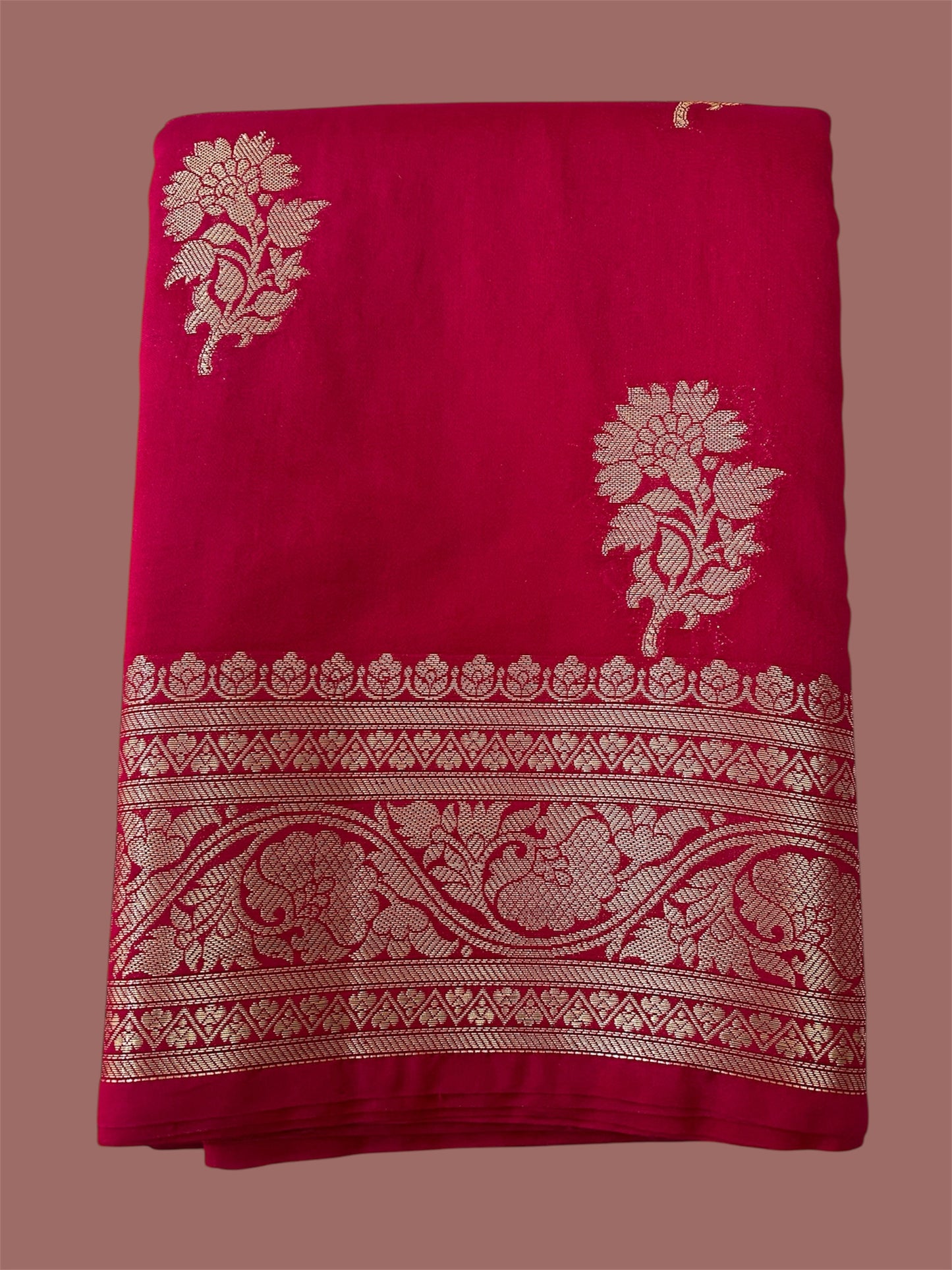 Magenta Golden Border Georgette Saree