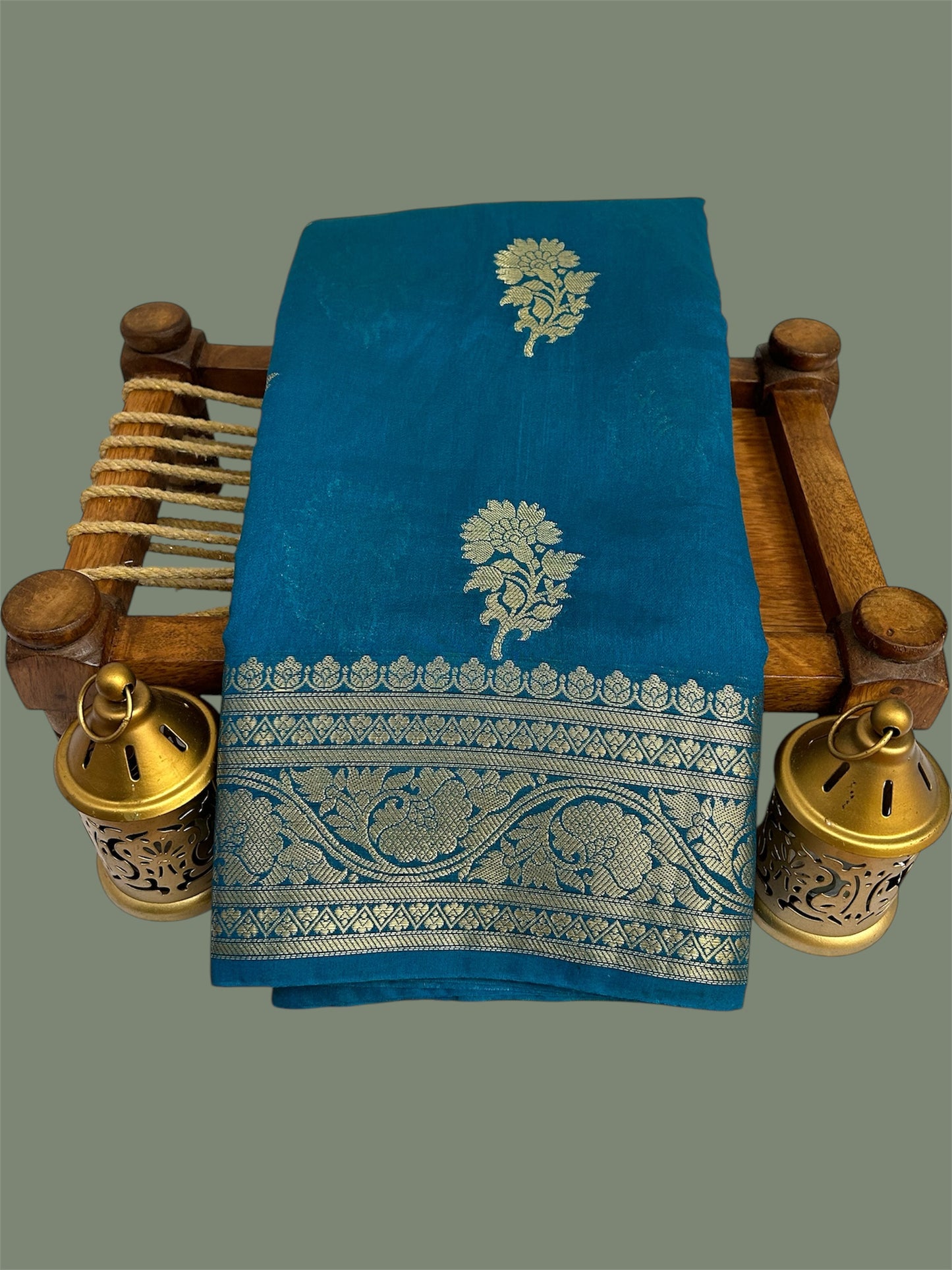 Dark Sky Blue Banarasi Georgette Saree