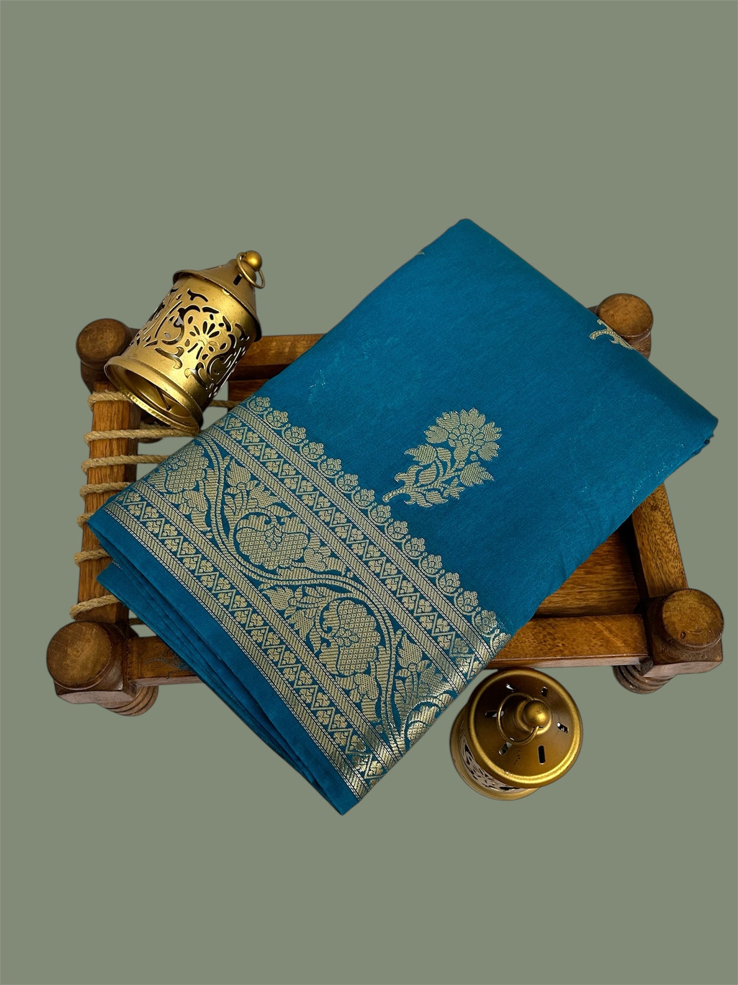 Dark Sky Blue Banarasi Georgette Saree