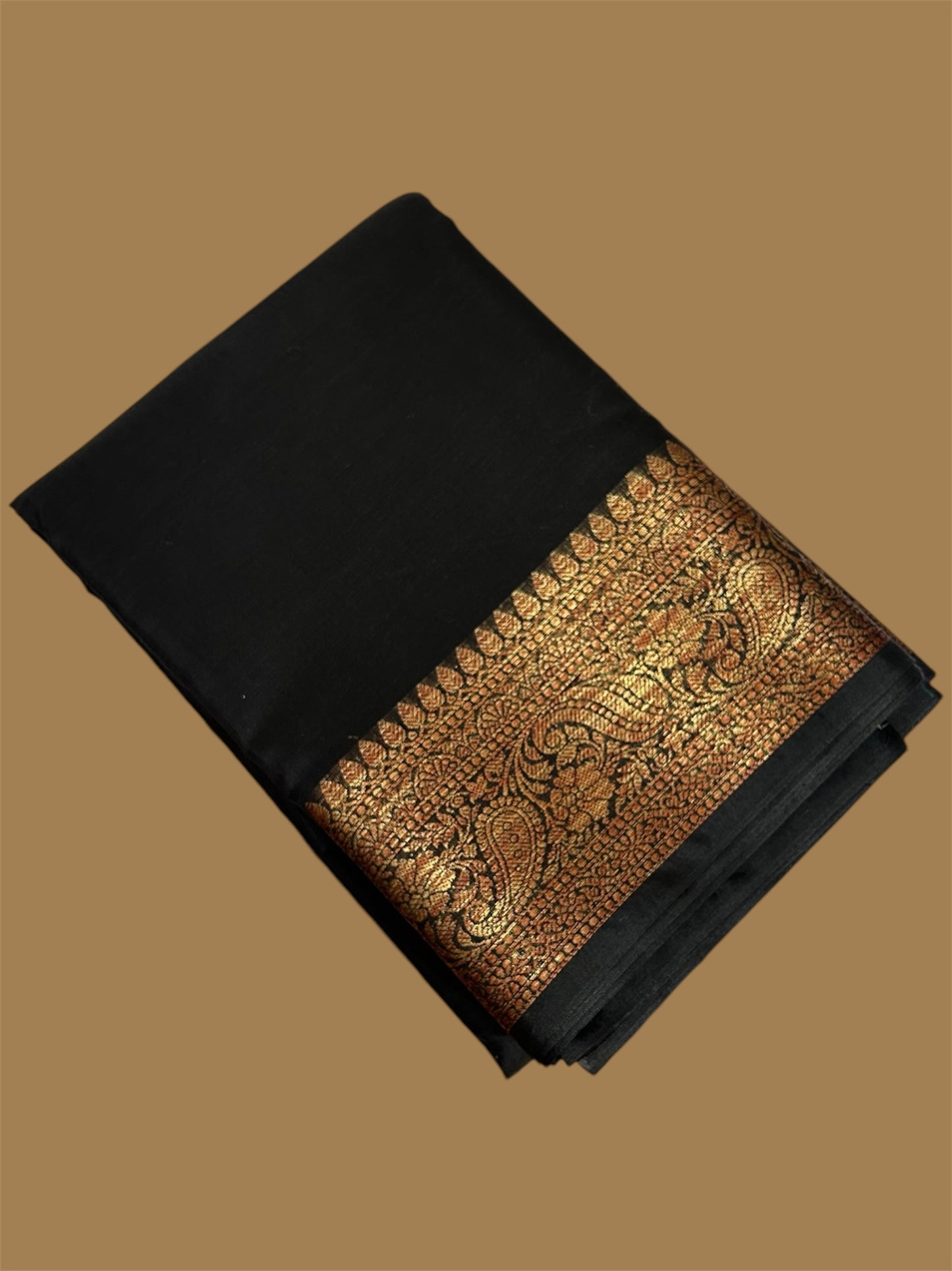 Golden Border With Black Silk Saree