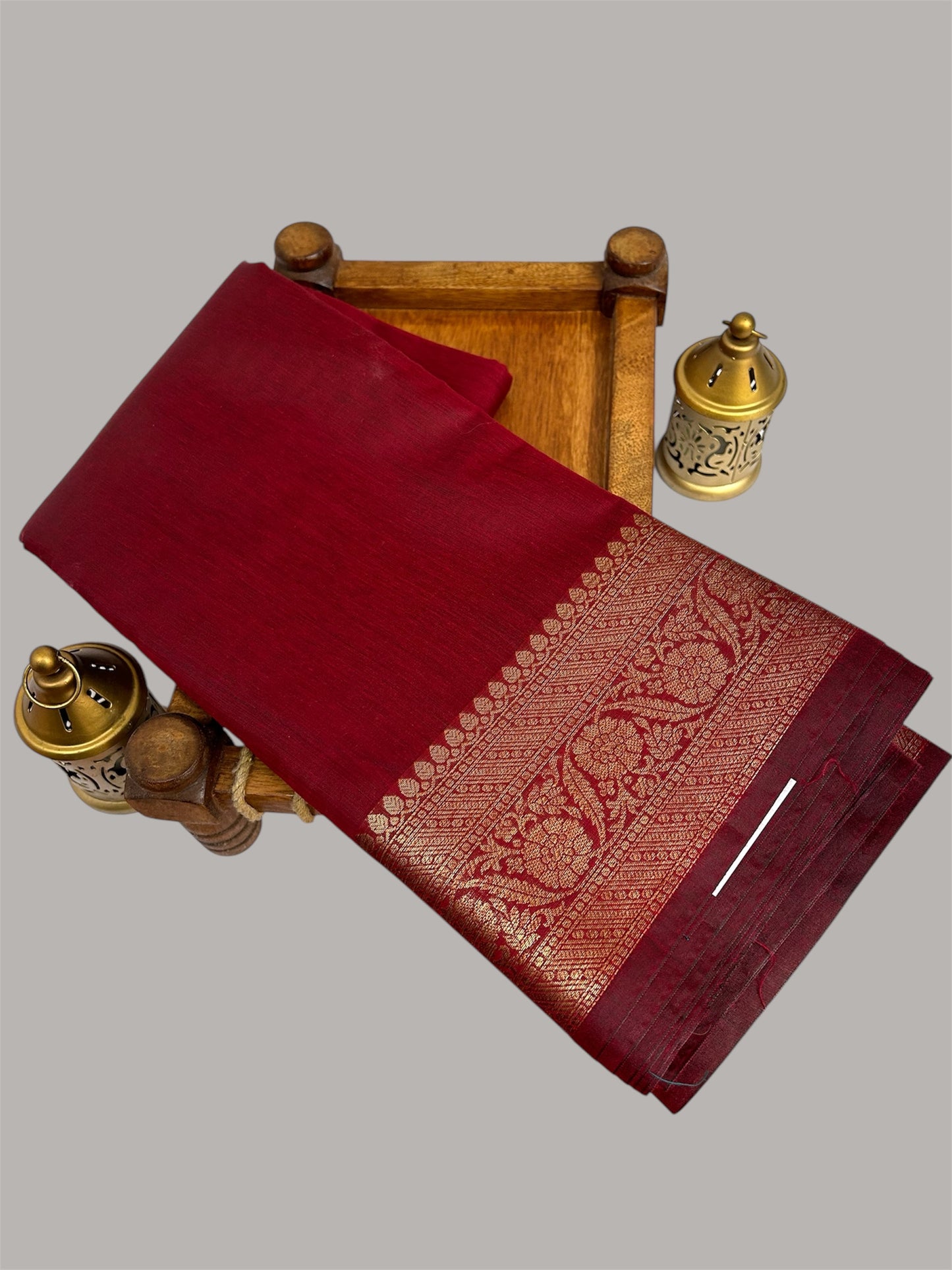 Maroon With Golden Border Silk Saree