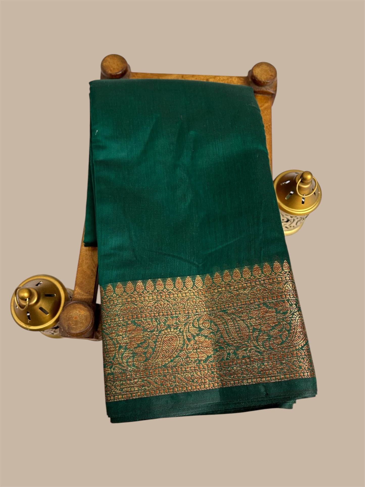 Dark Green With Golden Border Silk Saree