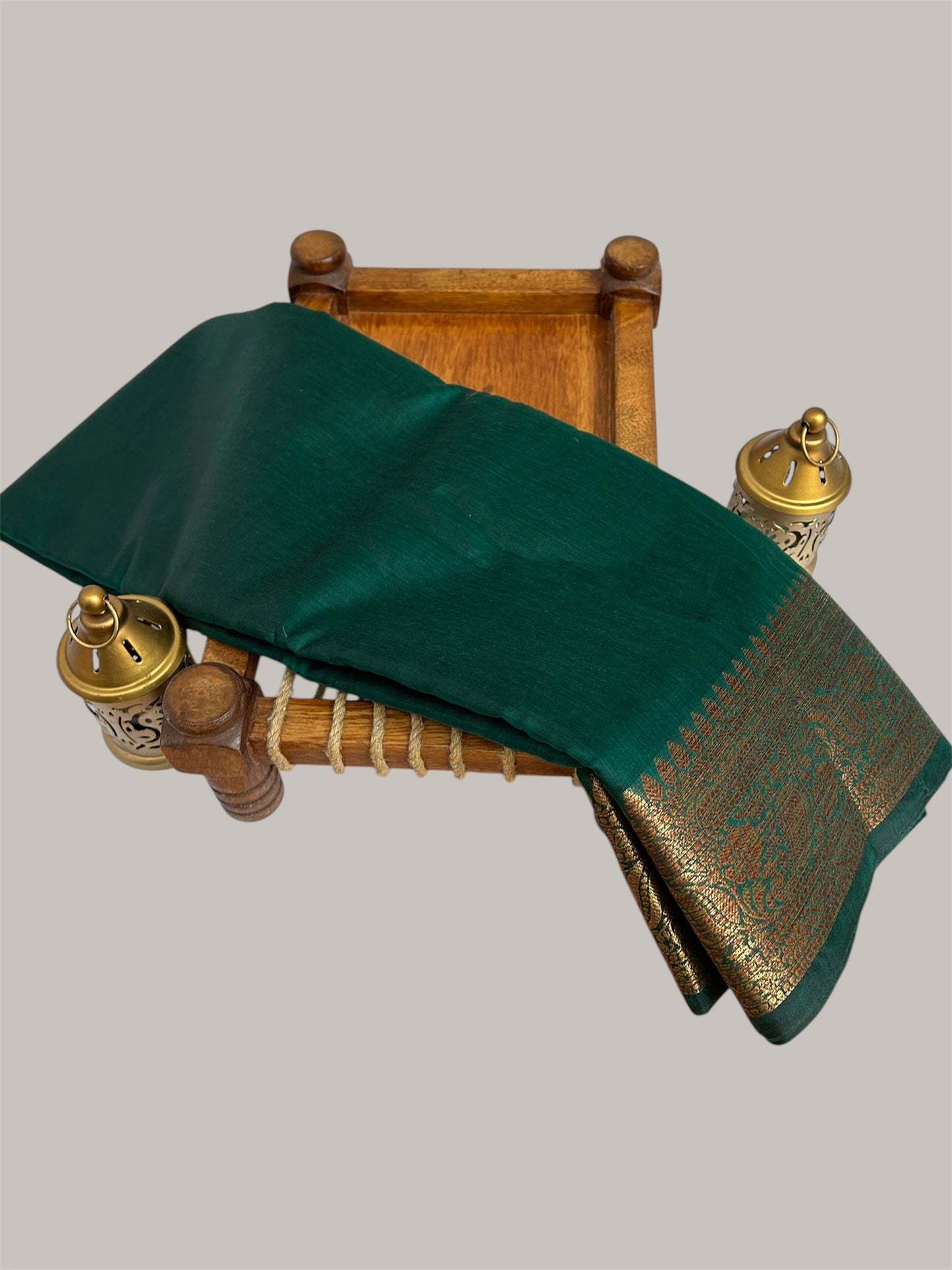 Dark Green With Golden Border Silk Saree