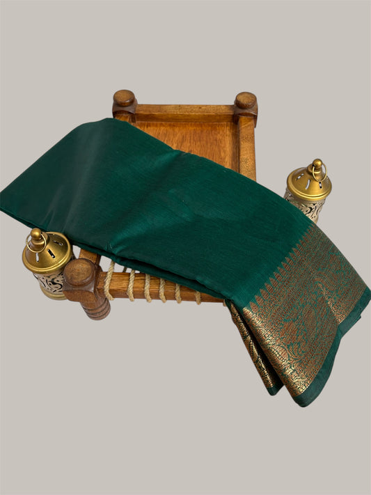 Dark Green With Golden Border Silk Saree