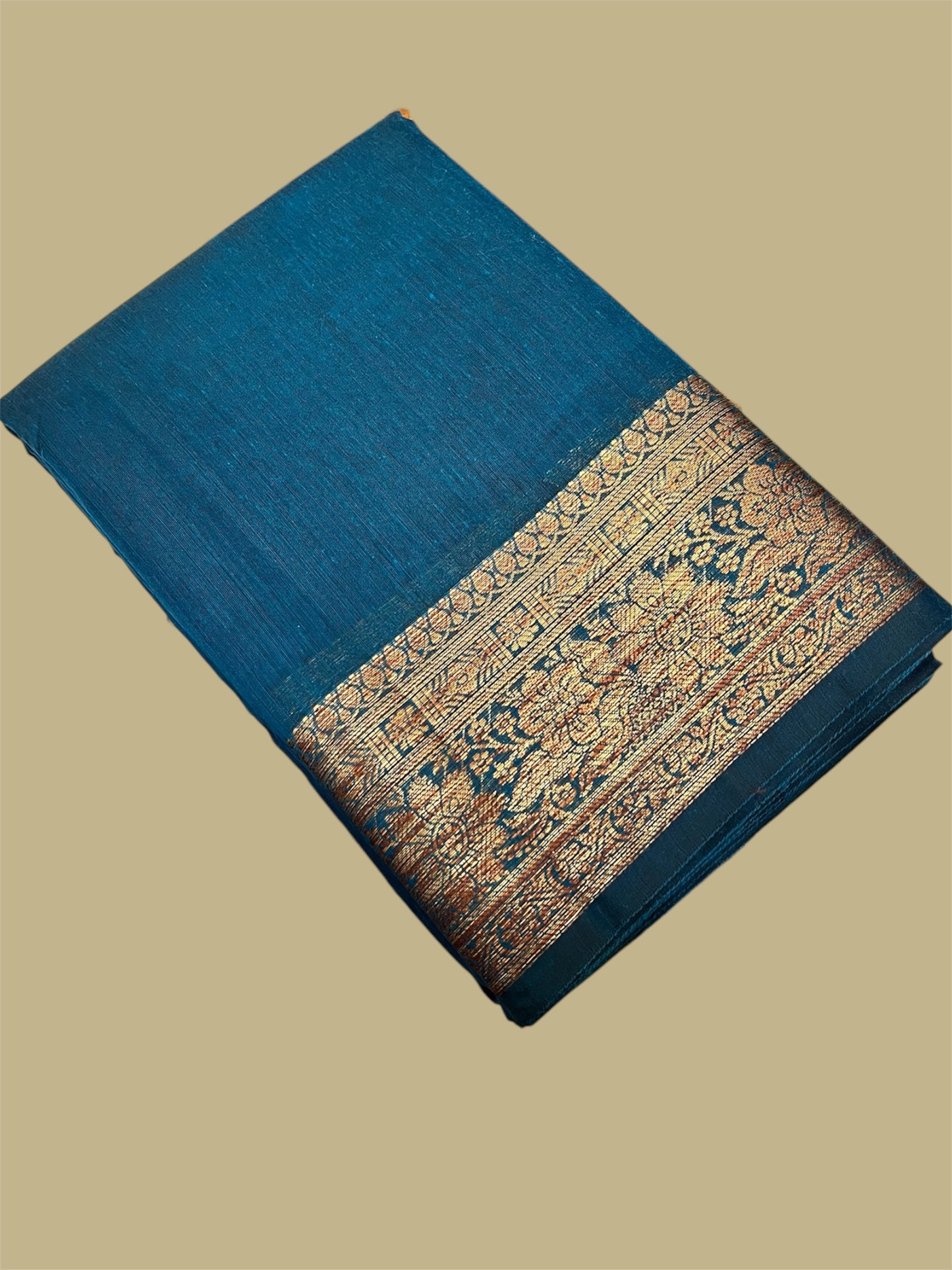 Classic Blue With Golden Border Silk Saree