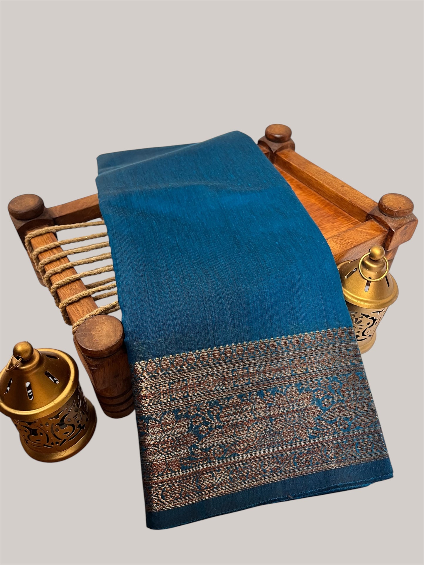Classic Blue With Golden Border Silk Saree