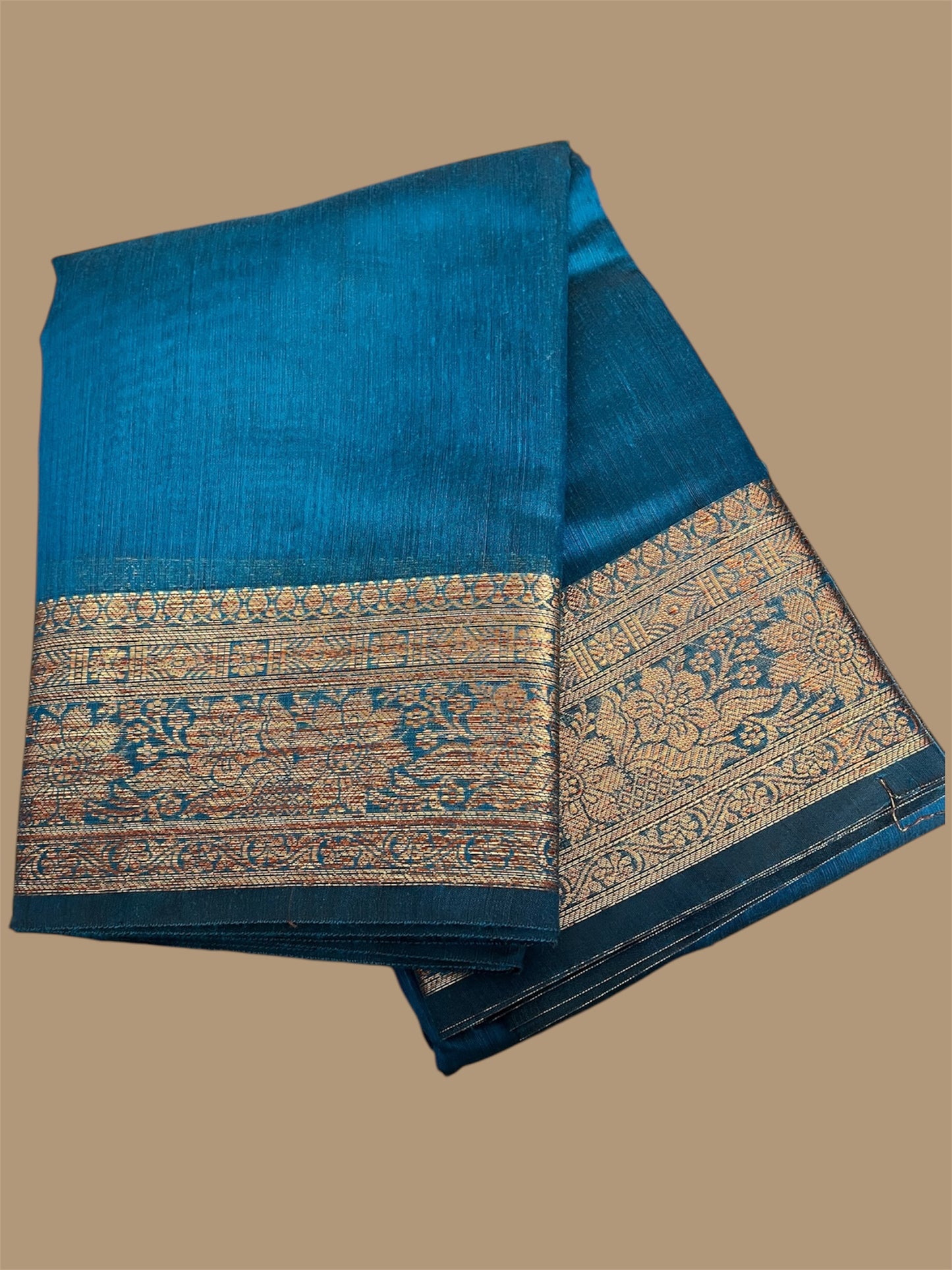 Classic Blue With Golden Border Silk Saree