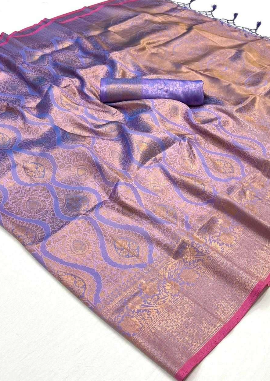 Lavender Designer Party Wear Silk Saree