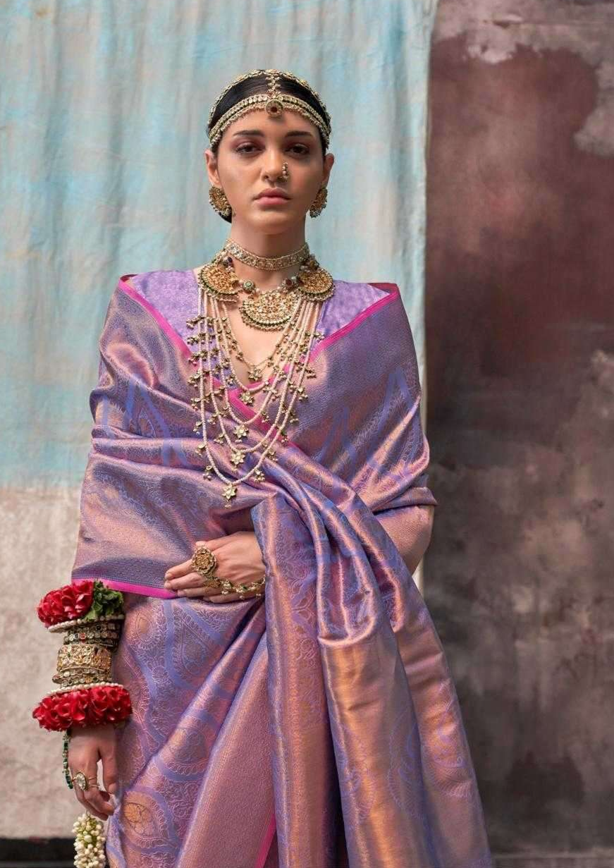 Lavender Designer Party Wear Silk Saree