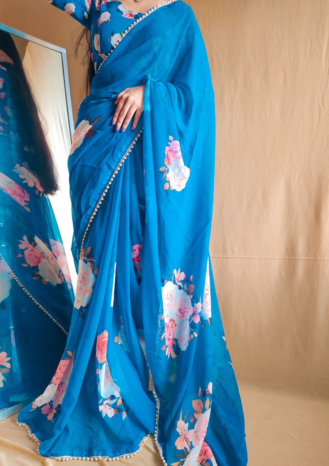 Blue Georgette Saree