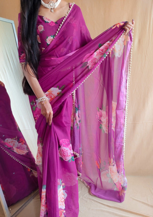 Magenta Georgette Saree