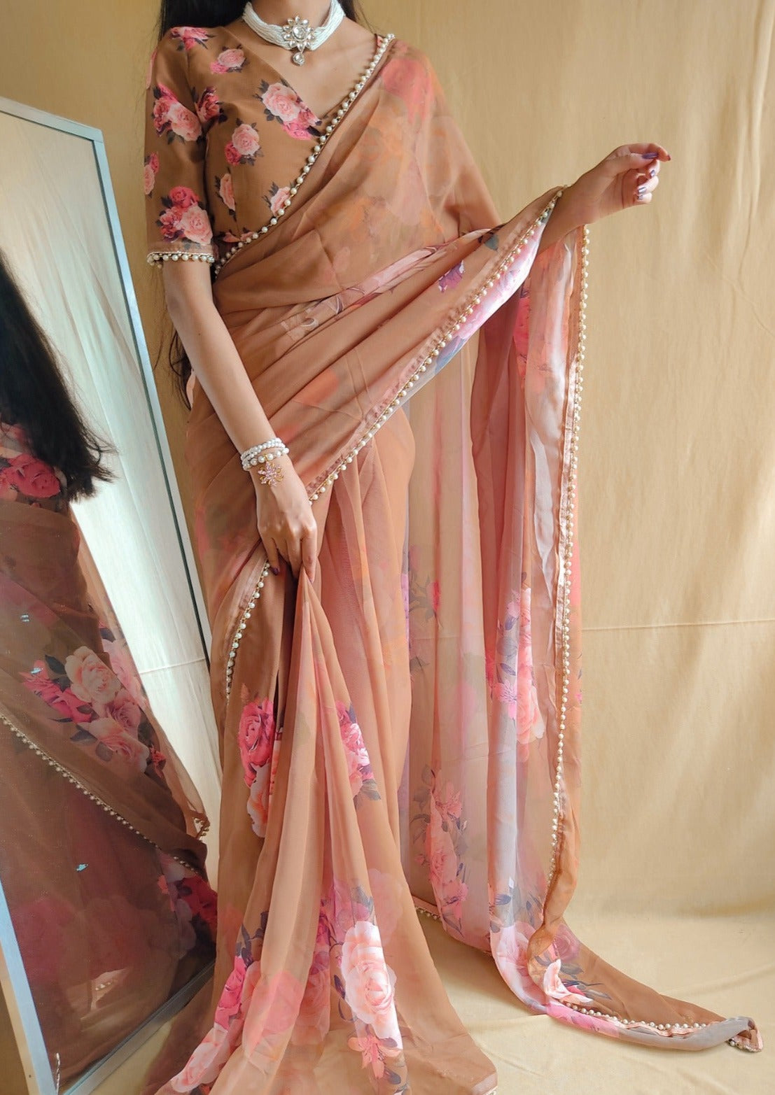 Pure Georgette beige saree