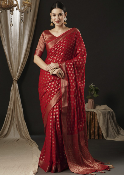 Glorious Red Georgette Saree