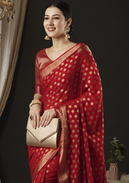 Glorious Red Georgette Saree