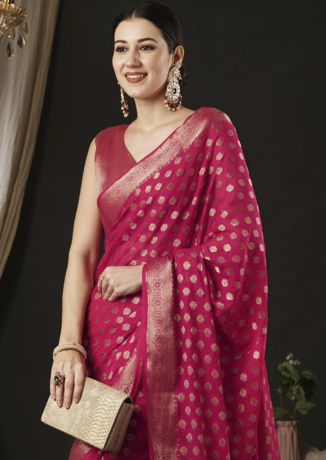 Glorious Pink Georgette Saree