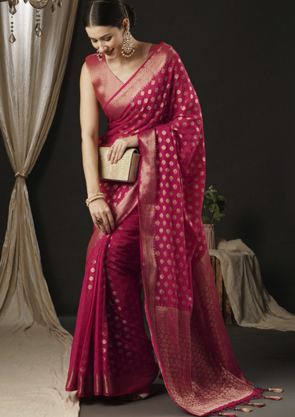 Glorious Pink Georgette Saree