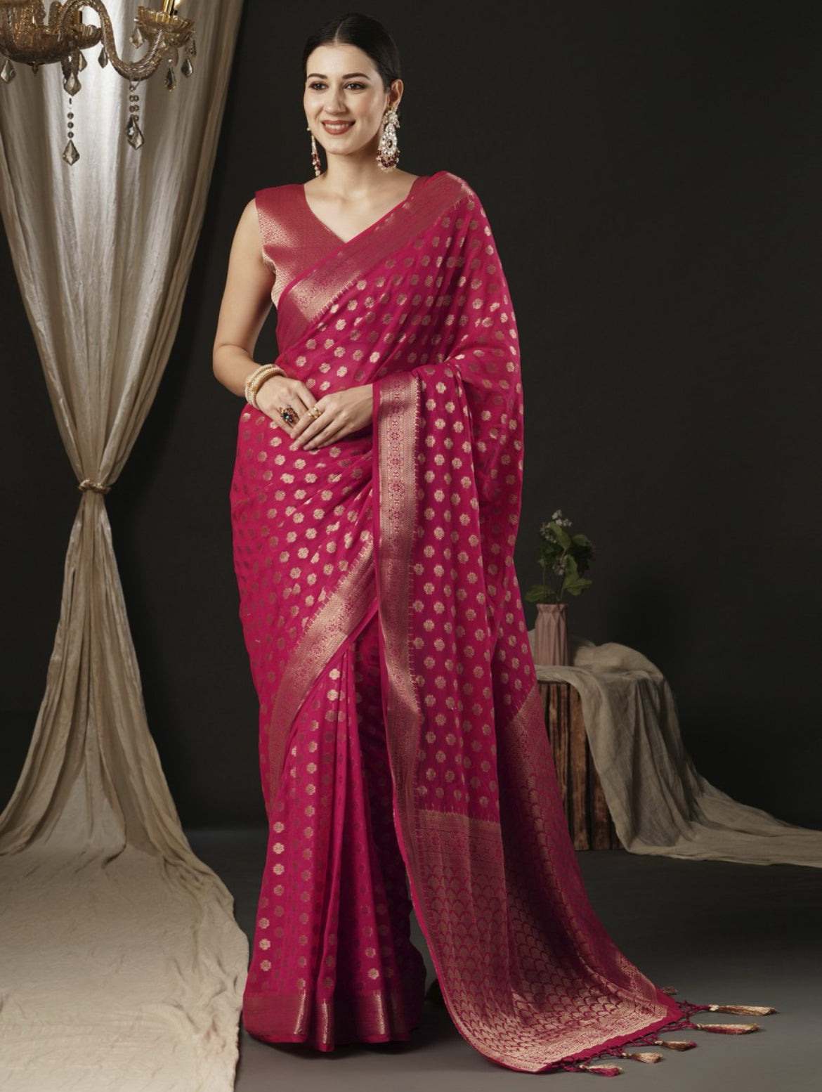 Glorious Pink Georgette Saree