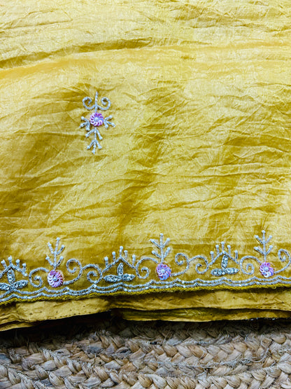 Crush Silk Hand Embroidery Saree