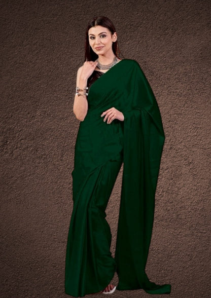 Dark Green Plain Georgette  Saree