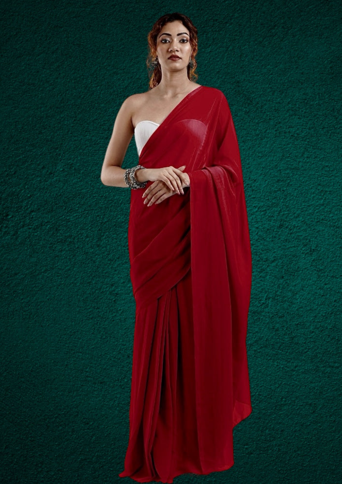 Plain Maroon Georgette Saree