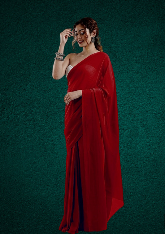 Plain Maroon Georgette Saree