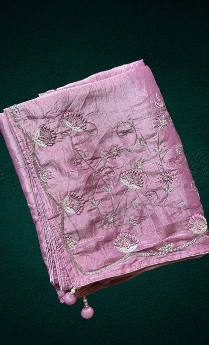 Hand embroidery Crush Silk Saree