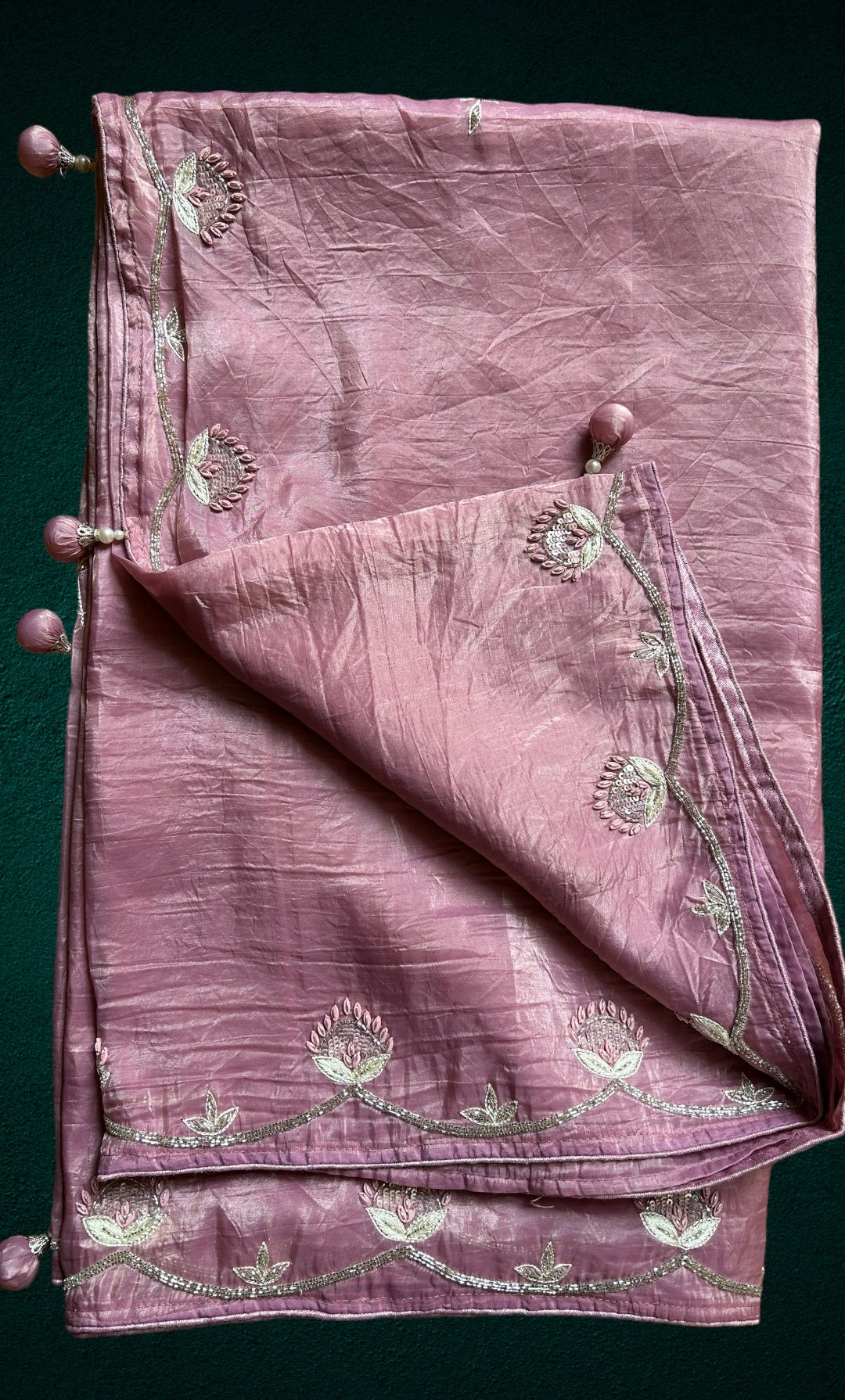 Hand embroidery Crush Silk Saree