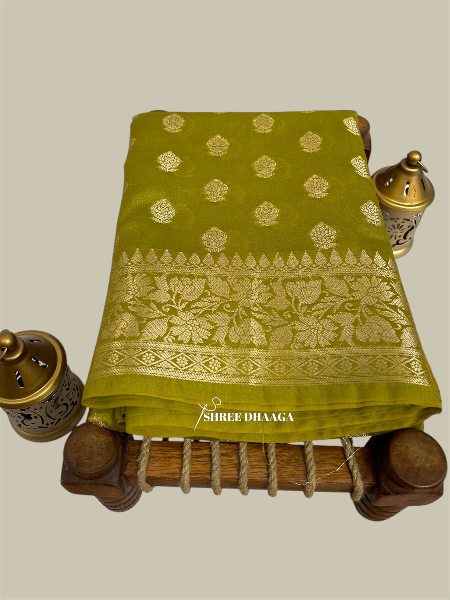 Olive Green Banarasi Butter Georgette Saree