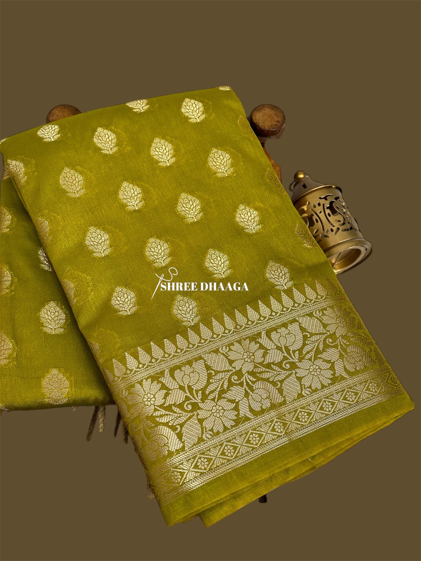 Olive Green Banarasi Butter Georgette Saree