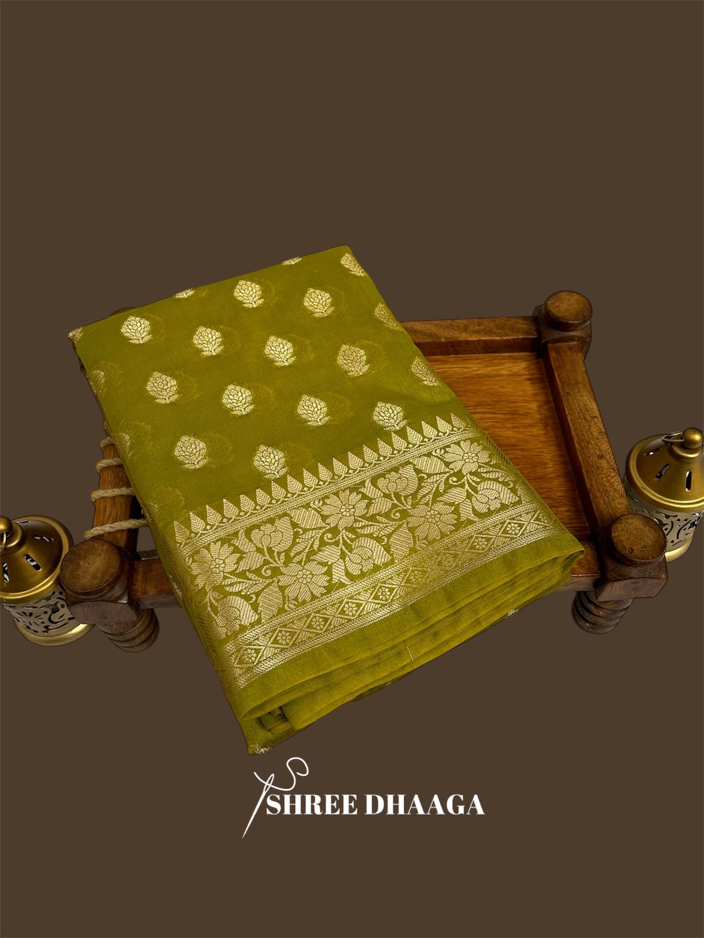 Olive Green Banarasi Butter Georgette Saree