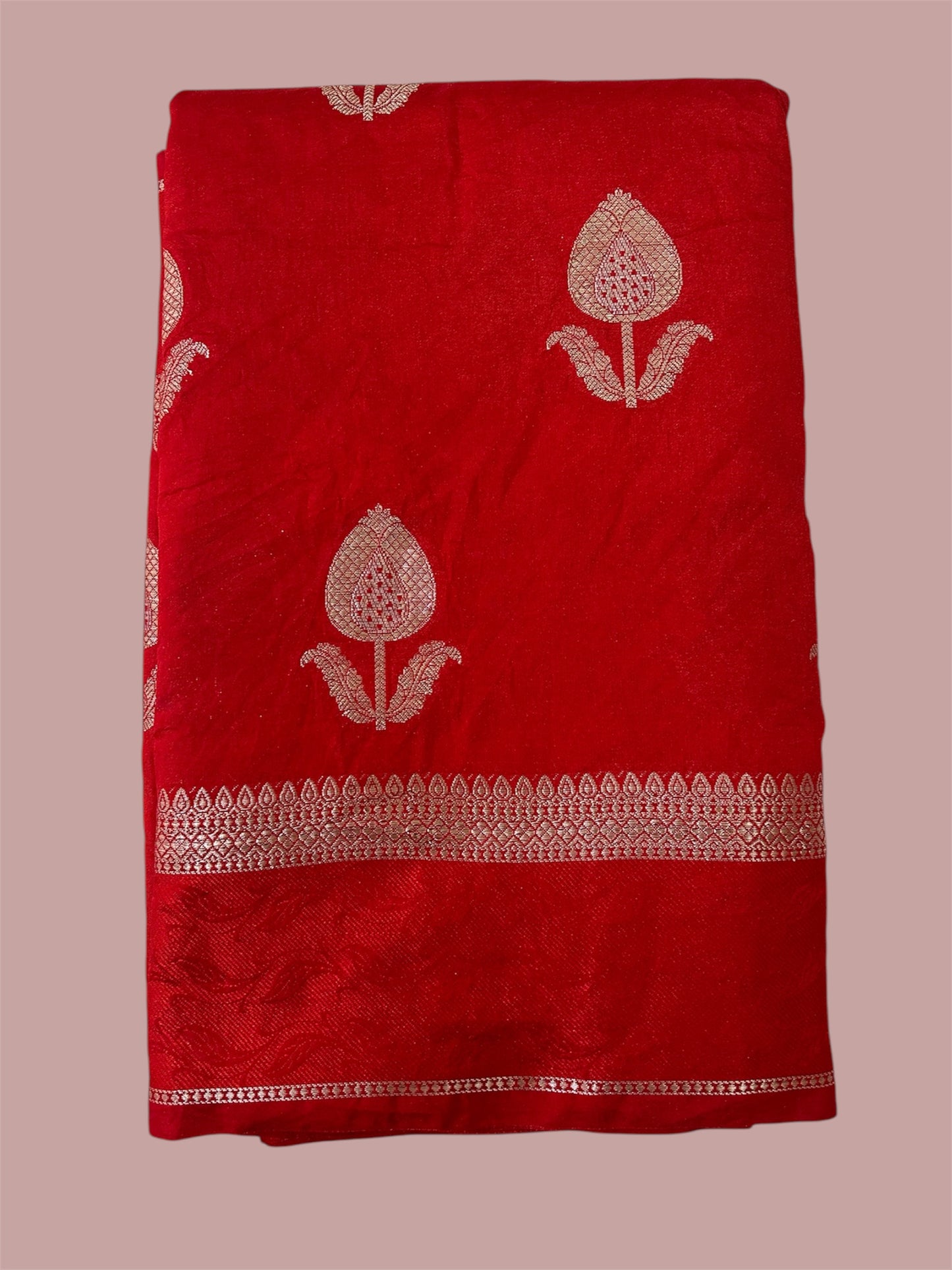 Beautiful Red Katan Silk with Sona Rupa work