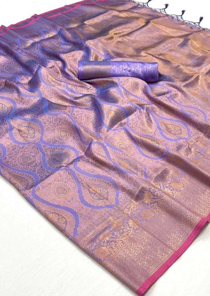 Lavender  Designer Party Wear Silk Saree