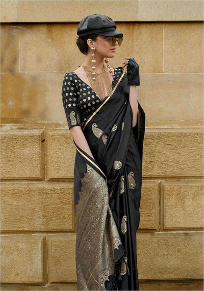 Black Handloom Weaving Silk Sarees