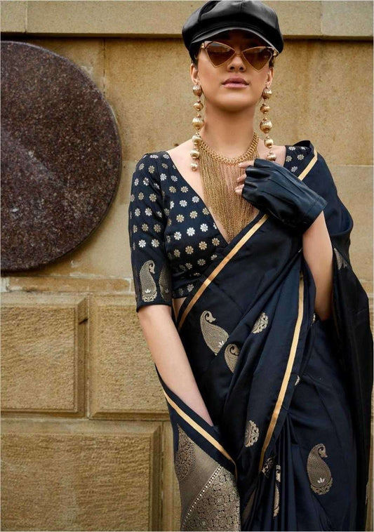 Black Handloom Weaving Silk Sarees