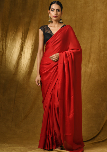 Hot Red Georgette Saree