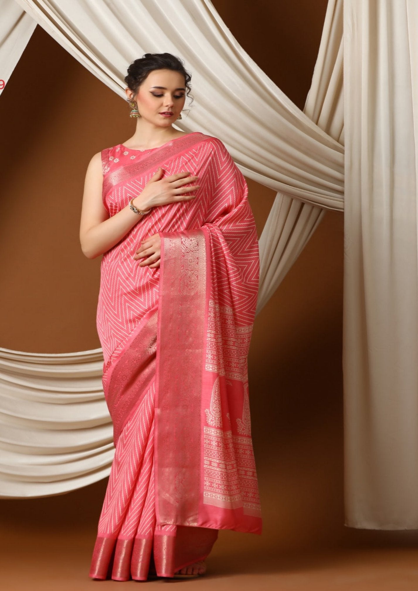 Printed Silk Saree with Jacquard Border