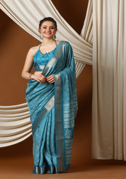 Beautiful Sky Blue Silk Jacquard Border Saree