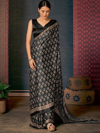 Ajrakh Satin Crepe Saree